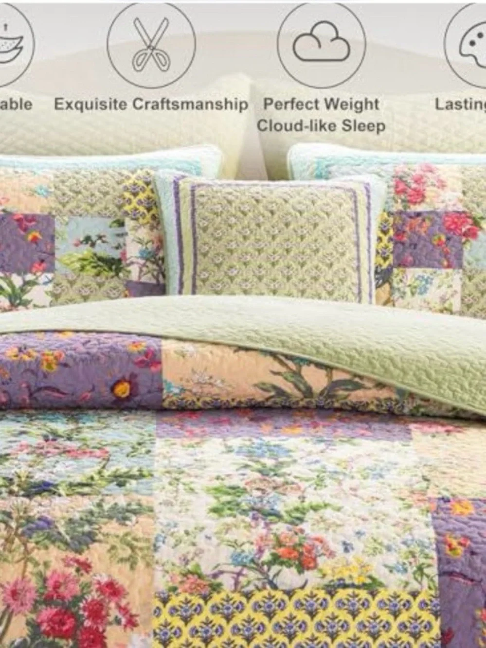 Floral Patchwork Quilt Set in Pastel Multi Queen